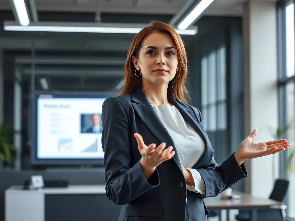 An image of a professional receiving a promotion or giving a presentation confidently, in a diverse Indian corporate setting.