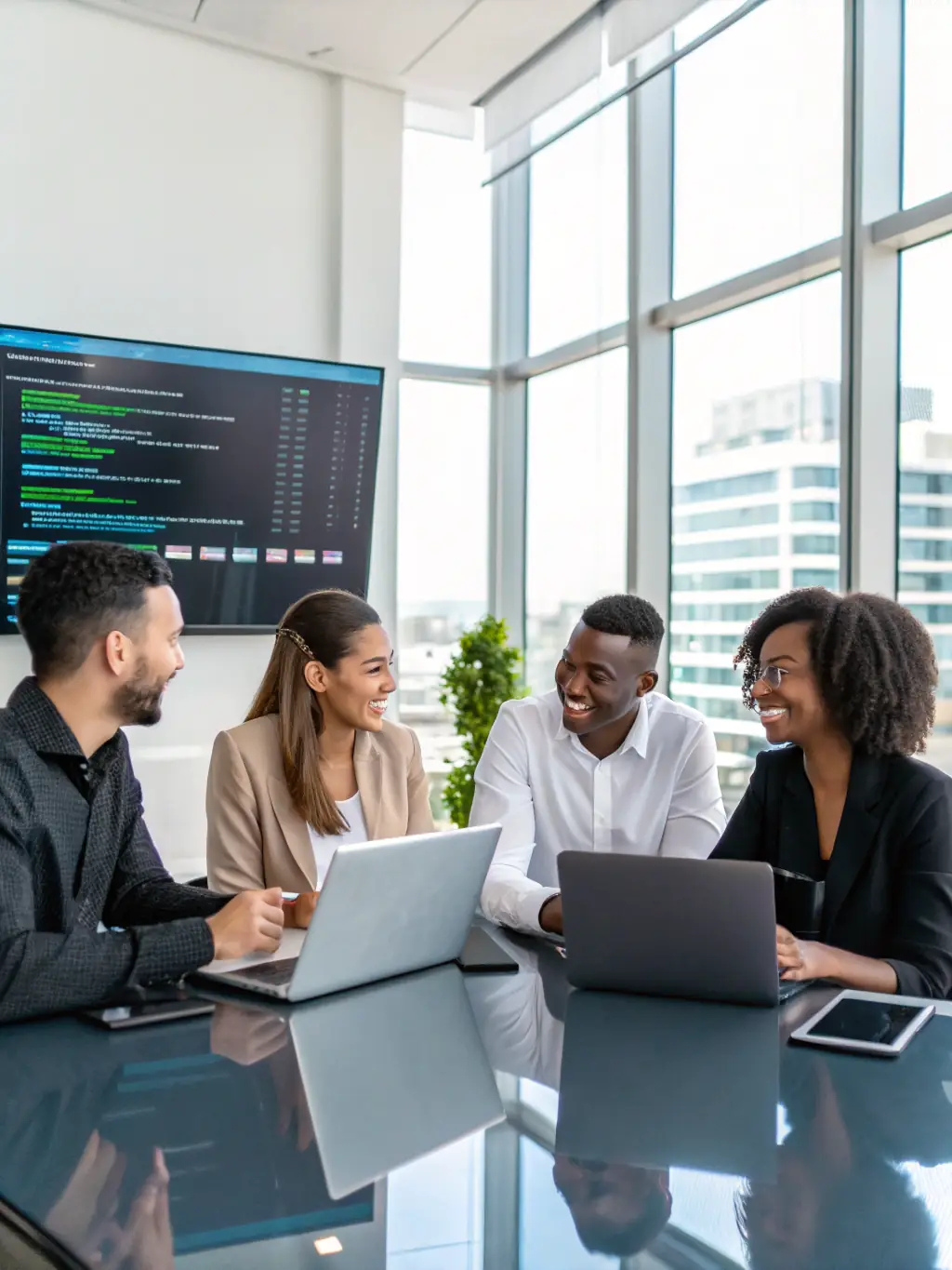A diverse team of Indian professionals collaborating effectively in a modern office, representing teamwork and success.